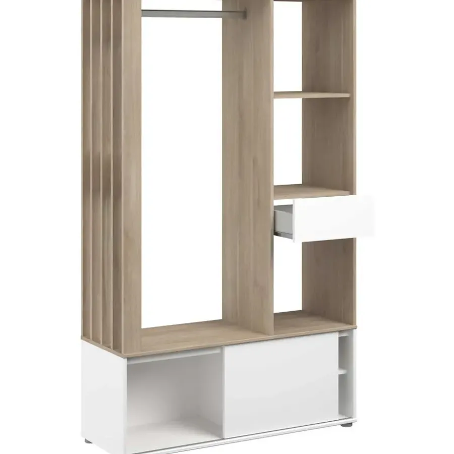 Kledingopbergers|Kledingrekken-Parisot Garderobe Ghislain 1 deur & 1 lade - Japanse eik/wit