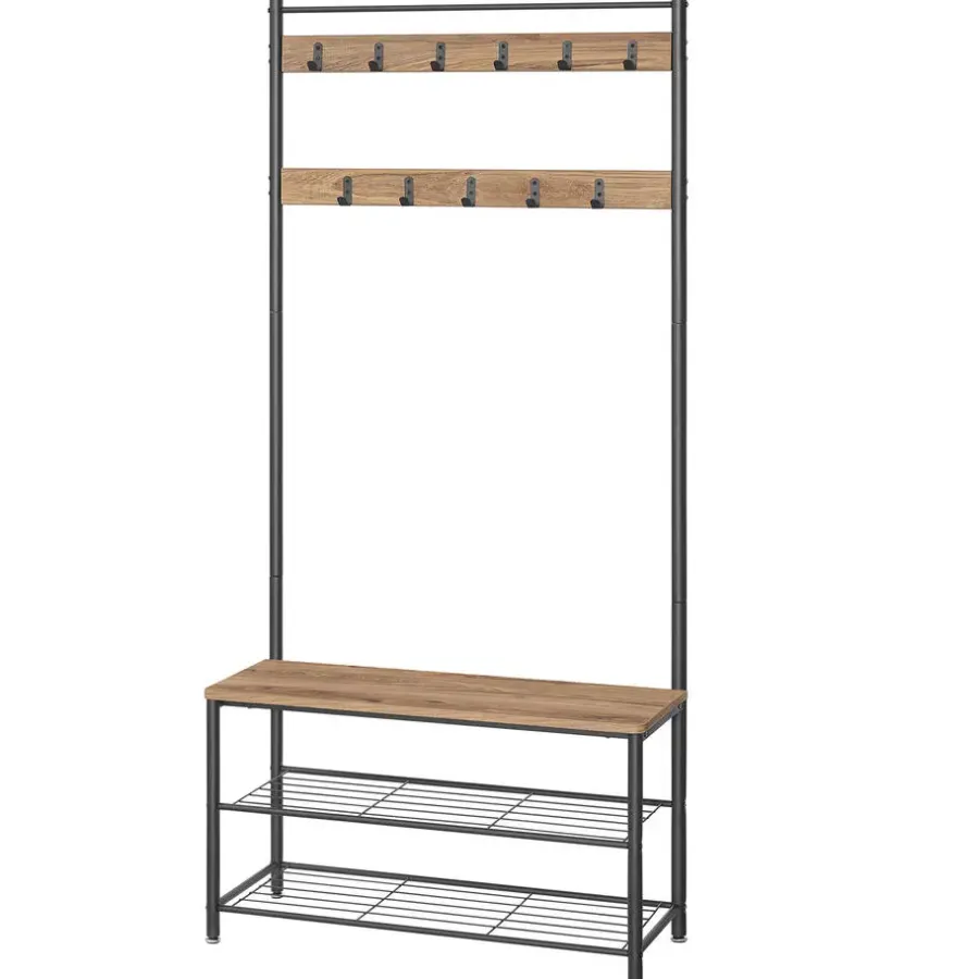 Kledingopbergers-Merkloos Garderoberek XL met Schoenenbank, Kapstok, H 175 cm en B 85 cm, Ashwood