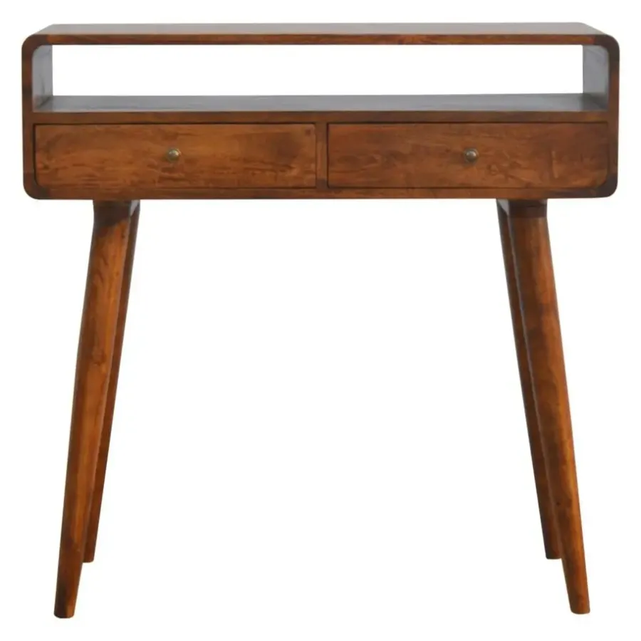 Sidetables-Artisan Furniture Gebogen Kastanje Sidetable met Open Sleuf