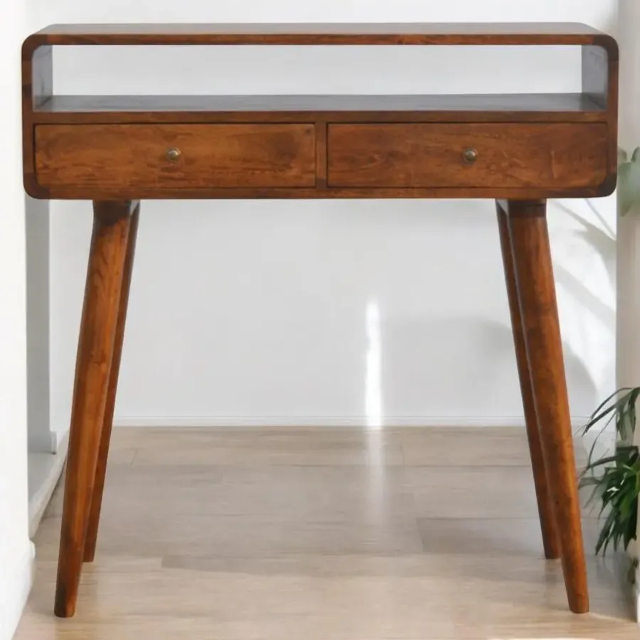 Sidetables-Artisan Furniture Gebogen Kastanje Sidetable met Open Sleuf
