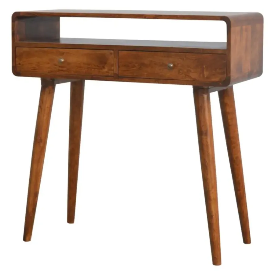Sidetables-Artisan Furniture Gebogen Kastanje Sidetable met Open Sleuf