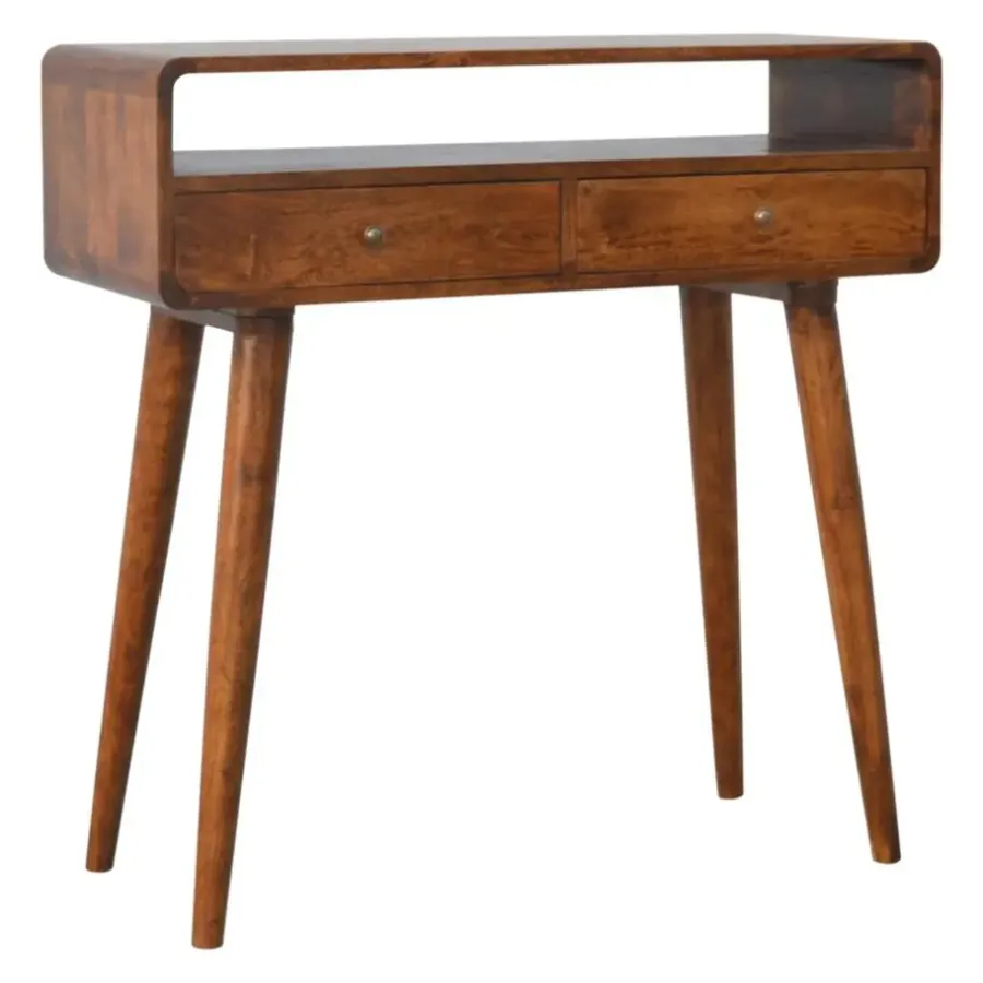 Sidetables-Artisan Furniture Gebogen Kastanje Sidetable met Open Sleuf