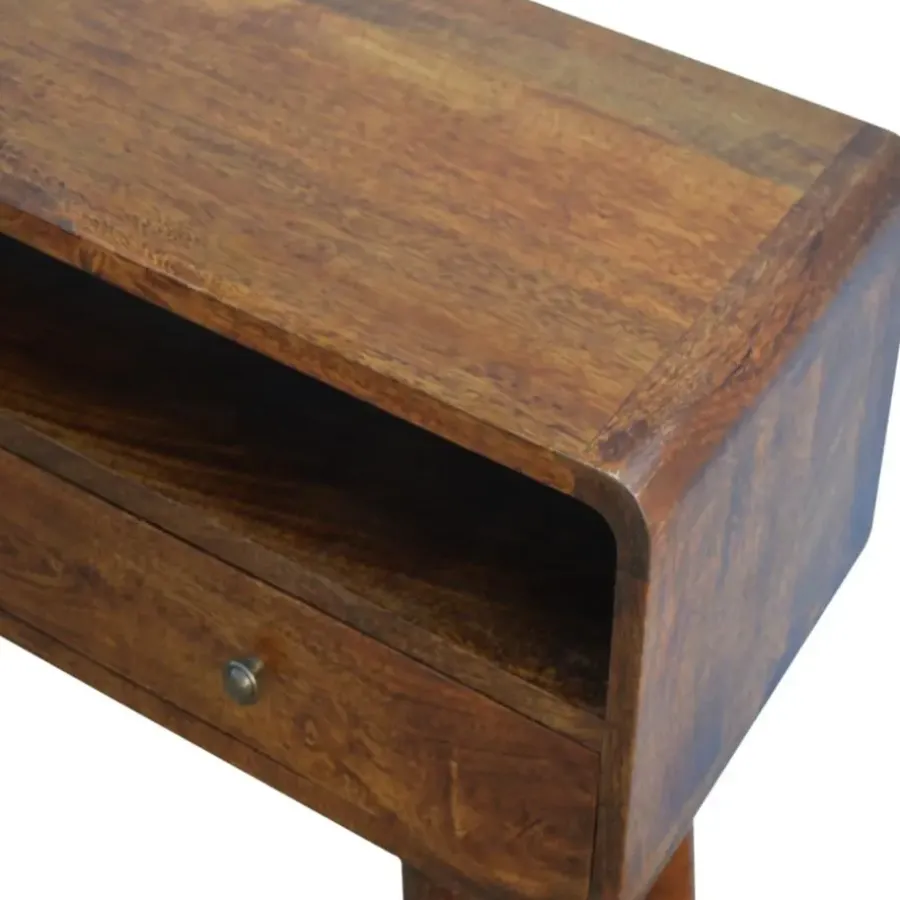 Sidetables-Artisan Furniture Gebogen Kastanje Sidetable met Open Sleuf