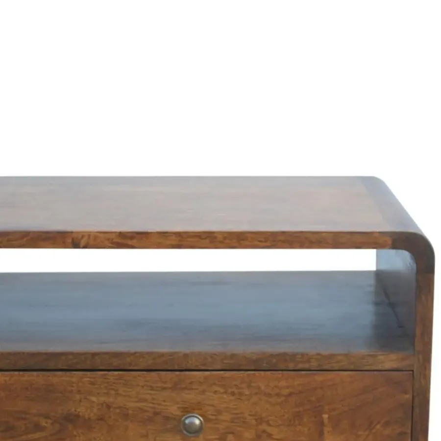 Sidetables-Artisan Furniture Gebogen Kastanje Sidetable met Open Sleuf