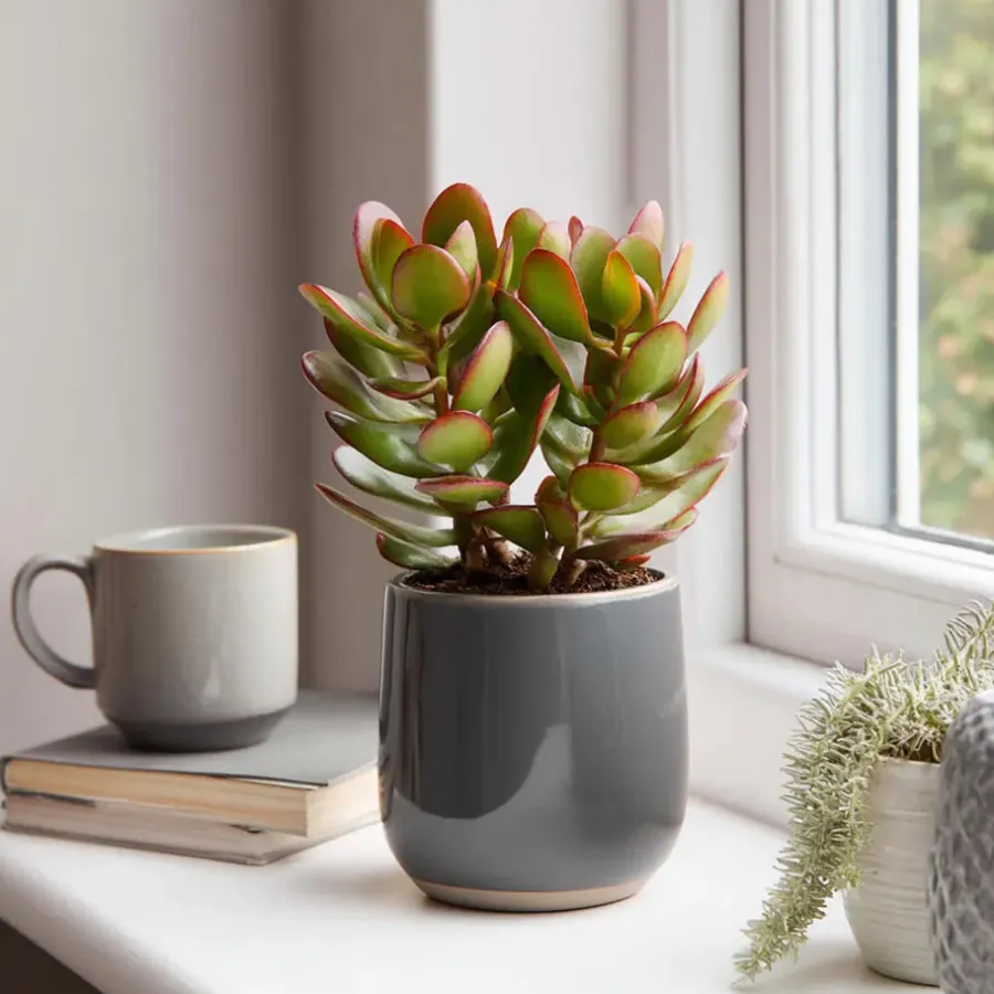 Plant in a Box Geldboom - Set van 2 - Crassula ovata 'Sunset' - Hoogte 15-20cm - ⌀12cm