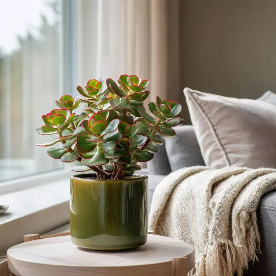 Plant in a Box Geldboom - Set van 2 - Crassula ovata 'Sunset' - Hoogte 15-20cm - ⌀12cm