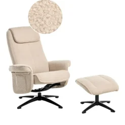 Leen Bakker GERAS - Relaxfauteuil met voetenbank - Beige - Bouclé