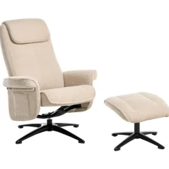 Leen Bakker GERAS - Relaxfauteuil met voetenbank - Beige - Bouclé