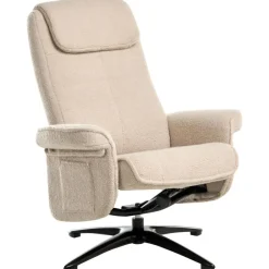 Leen Bakker GERAS - Relaxfauteuil met voetenbank - Beige - Bouclé