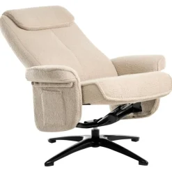 Leen Bakker GERAS - Relaxfauteuil met voetenbank - Beige - Bouclé