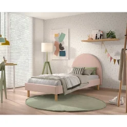 Kinderbedden-Vipack Gestoffeerd bed Maeva 90x200cm - roze bouclé stof