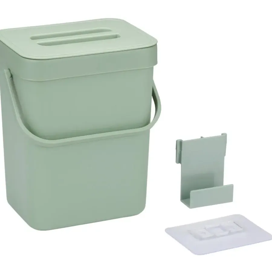 Merkloos Gft afvalbakje voor aanrecht - 5L - groen - 24 x 19 x 14 cm