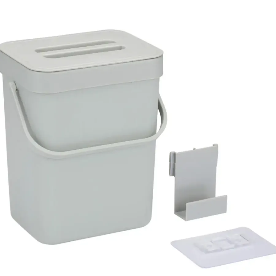 Merkloos Gft afvalbakje voor aanrecht - 5L - grijs - 24 x 19 x 14 cm