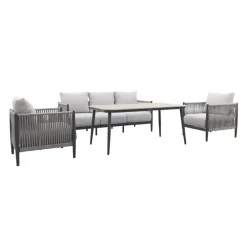 Loungesets-Garden Impressions GI Diamo stoel/bank lounge-diningset (4-delig) - Carbon Black/Zand
