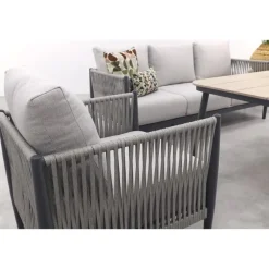 Loungesets-Garden Impressions GI Diamo stoel/bank lounge-diningset (4-delig) - Carbon Black/Zand