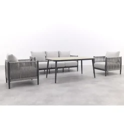 Loungesets-Garden Impressions GI Diamo stoel/bank lounge-diningset (4-delig) - Carbon Black/Zand