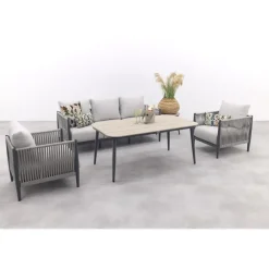 Loungesets-Garden Impressions GI Diamo stoel/bank lounge-diningset (4-delig) - Carbon Black/Zand