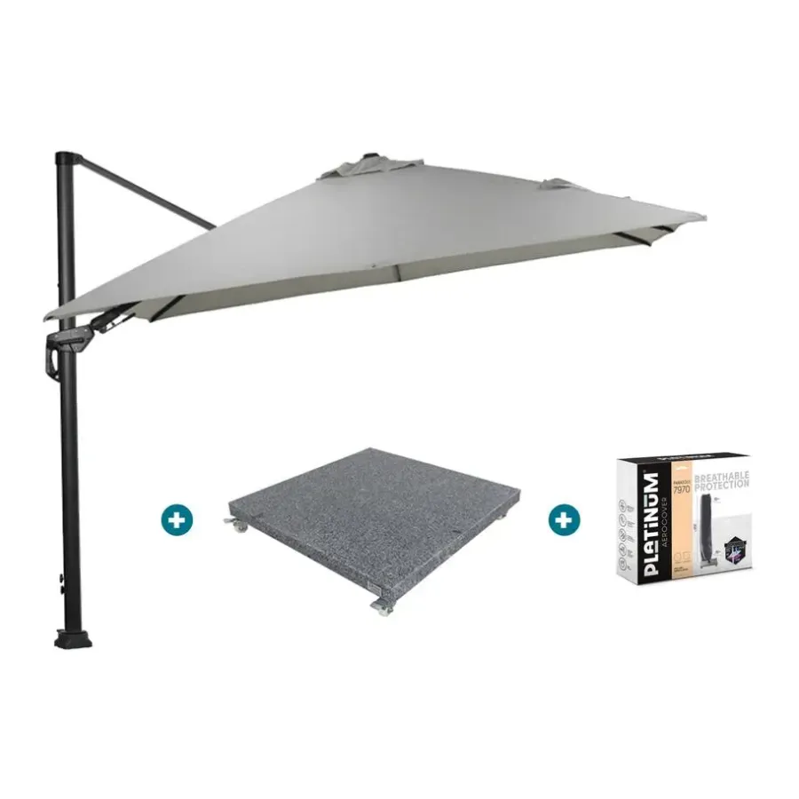 Garden Impressions GI Hawaii zweefparasol Deluxe 300 x 300 cm. - Zand - met voet en hoes