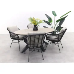 Tuinsets-Garden Impressions GI Margriet zwart/zand / Edison 180 x 115 cm. tafel - ovale tuinset