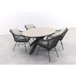 Tuinsets-Garden Impressions GI Margriet zwart/zand / Edison 180 x 115 cm. tafel - ovale tuinset
