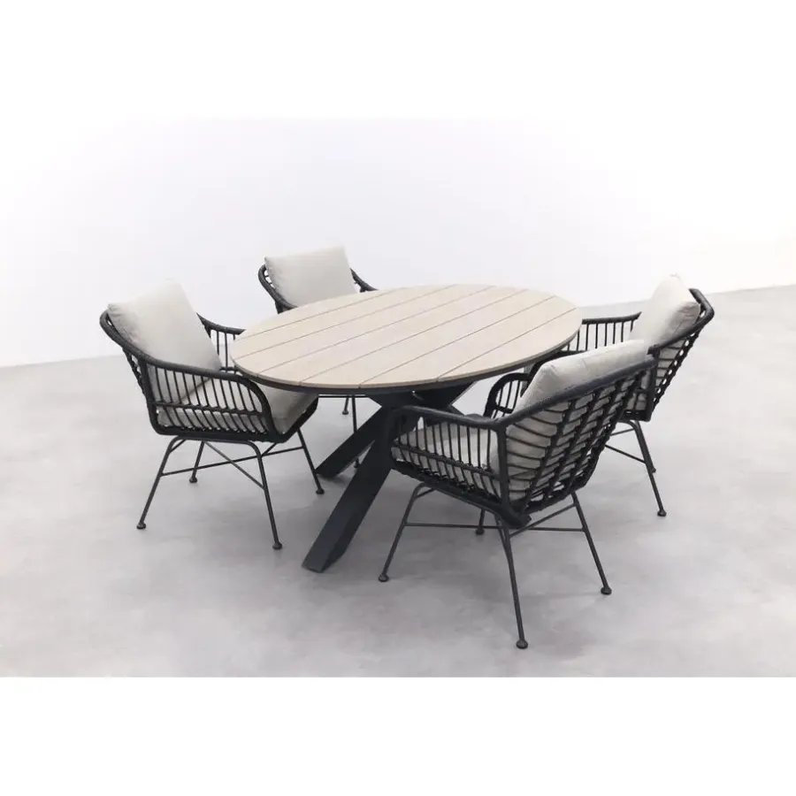 Tuinsets-Garden Impressions GI Margriet zwart/zand / Edison 180 x 115 cm. tafel - ovale tuinset