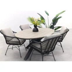 Tuinsets-Garden Impressions GI Margriet zwart/zand / Edison 180 x 115 cm. tafel - ovale tuinset