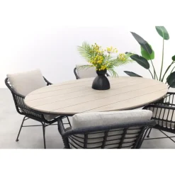 Tuinsets-Garden Impressions GI Margriet zwart/zand / Edison 180 x 115 cm. tafel - ovale tuinset