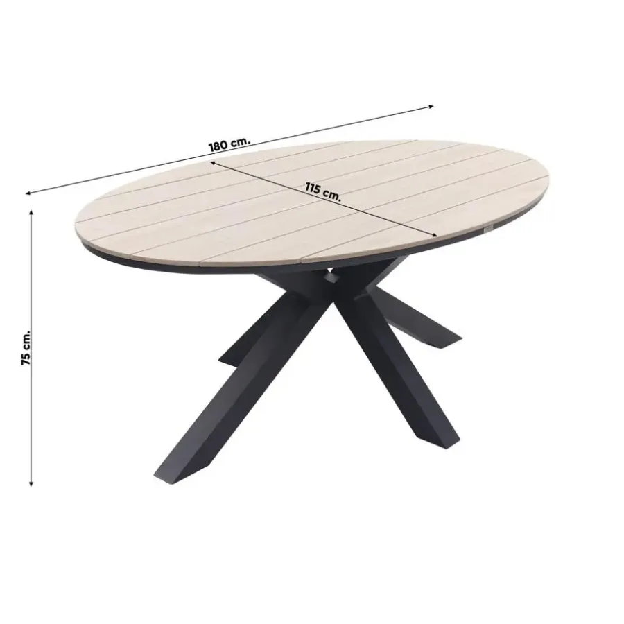Tuinsets-Garden Impressions GI Margriet zwart/zand / Edison 180 x 115 cm. tafel - ovale tuinset