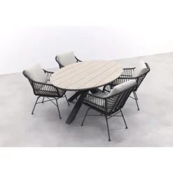 Tuinsets-Garden Impressions GI Margriet zwart/zand / Edison 180 x 115 cm. tafel - ovale tuinset