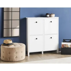 Schoenenkasten-Leen Bakker GIBSON - Schoenenkast 4 vakken - Wit - MDF