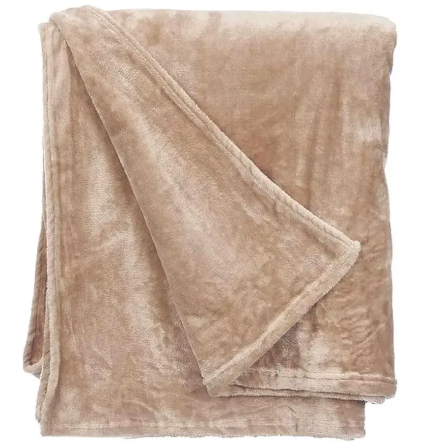 Giftdecor Fleece deken/plaid - beige - polyester - 130 x 160 cm