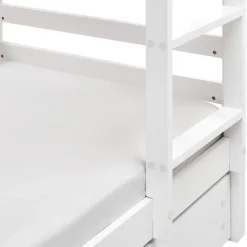 Kinderbedden-Beliani GIRGOLS - Stapelbed met opbergruimte - Wit - 90 x 200 cm - Dennenhout