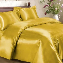 2-Persoons Dekbedovertrekken-Zavelo Glanzend Satijnen Dekbedovertrek Beauty Silk Goud-2-persoons (200 x...