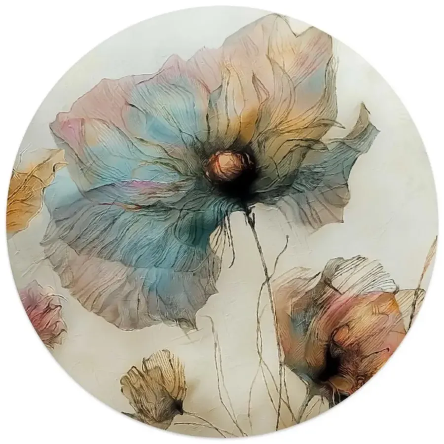 Schilderijen-Reinders Glasschilderij Aquarel bloemen II - Ø 50cm - Blauw