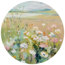 Reinders Glasschilderij Bloemenveld in Zomerlicht - Ø 70cm - Groen