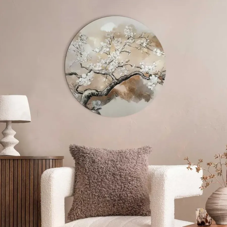 Reinders Glasschilderij Boom in bloei - Ø 50cm - Beige