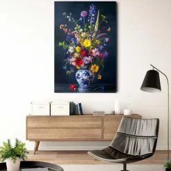 Reinders Glasschilderij Delfts Blauw bloemen - 116 x 78cm - Bont