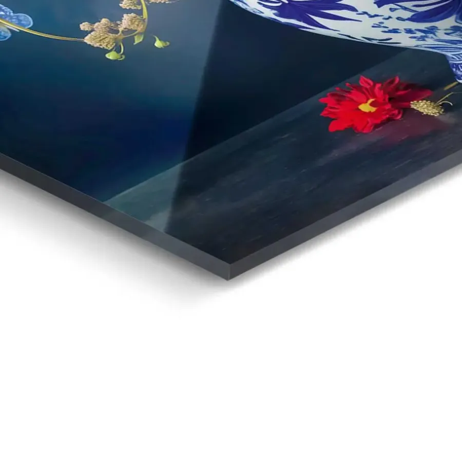 Reinders Glasschilderij Delfts Blauw bloemen - 116 x 78cm - Bont