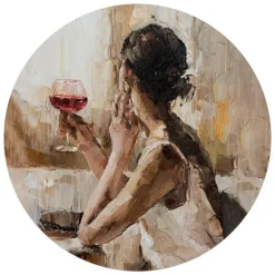 Schilderijen-Reinders Glasschilderij Evening Wine - Ø 70cm - Beige