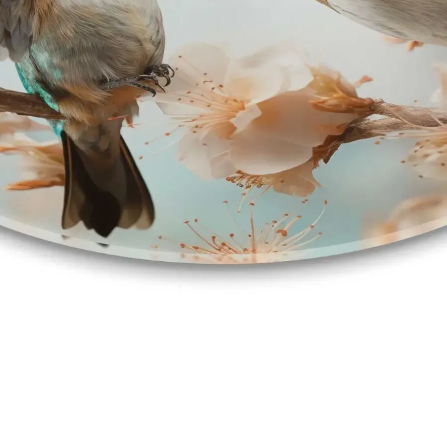 Schilderijen-Reinders Glasschilderij Kolibri in de lente - Ø 50cm - Beige