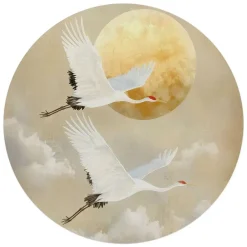 Reinders Glasschilderij Kraanvogels onder de maan - Ø 70cm - Beige