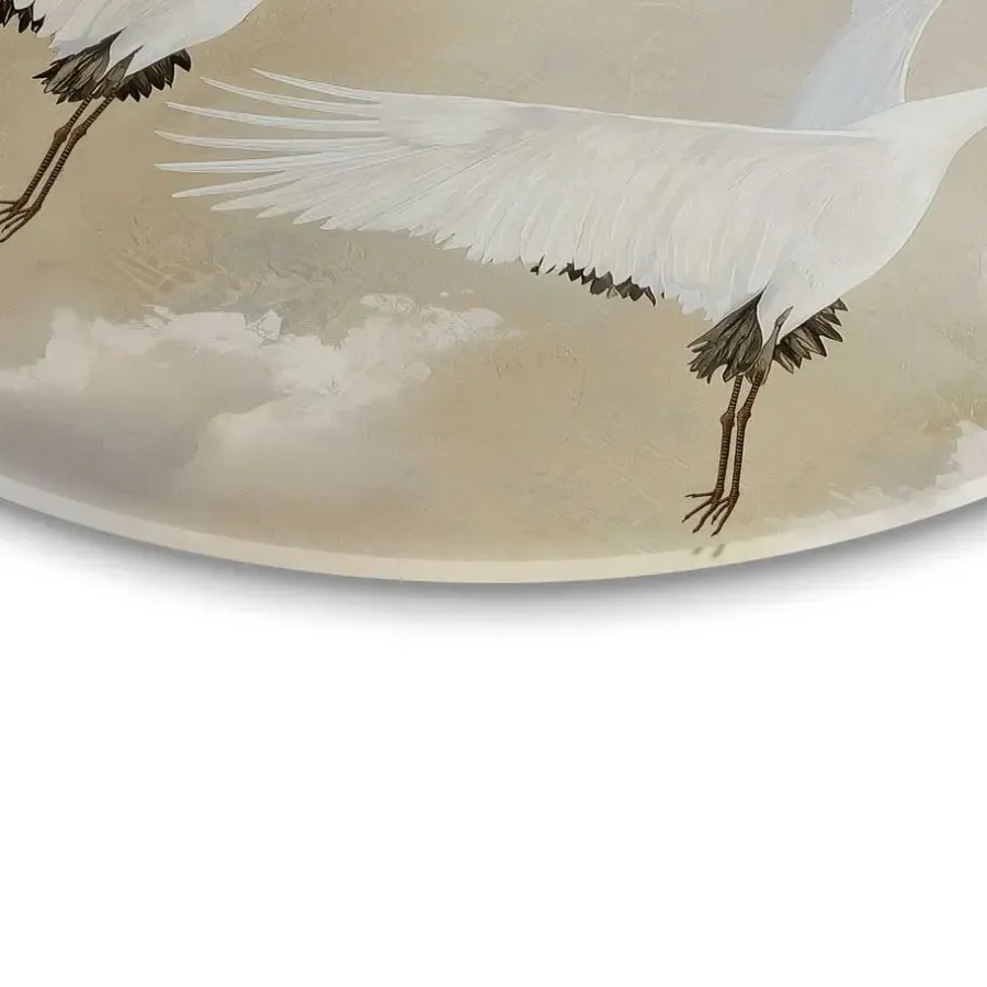 Reinders Glasschilderij Kraanvogels onder de maan - Ø 50cm - Beige