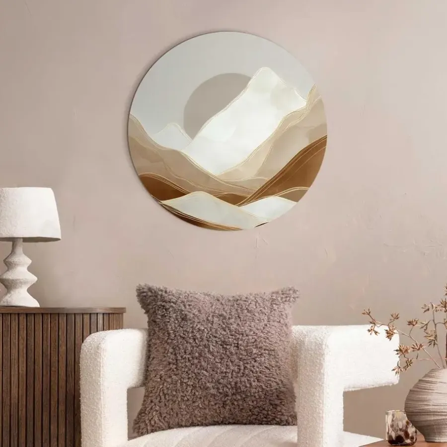 Reinders Glasschilderij Maan achter de bergen - Ø 50cm - Beige