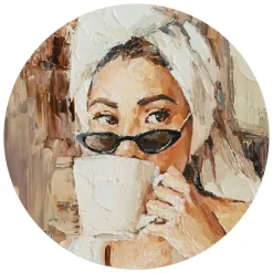 Reinders Glasschilderij Ochtendkoffie - Ø 70cm - Beige