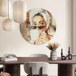 Reinders Glasschilderij Ochtendkoffie - Ø 70cm - Beige