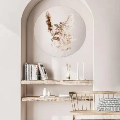 Reinders Glasschilderij Pampasgras - Ø 70cm - Beige