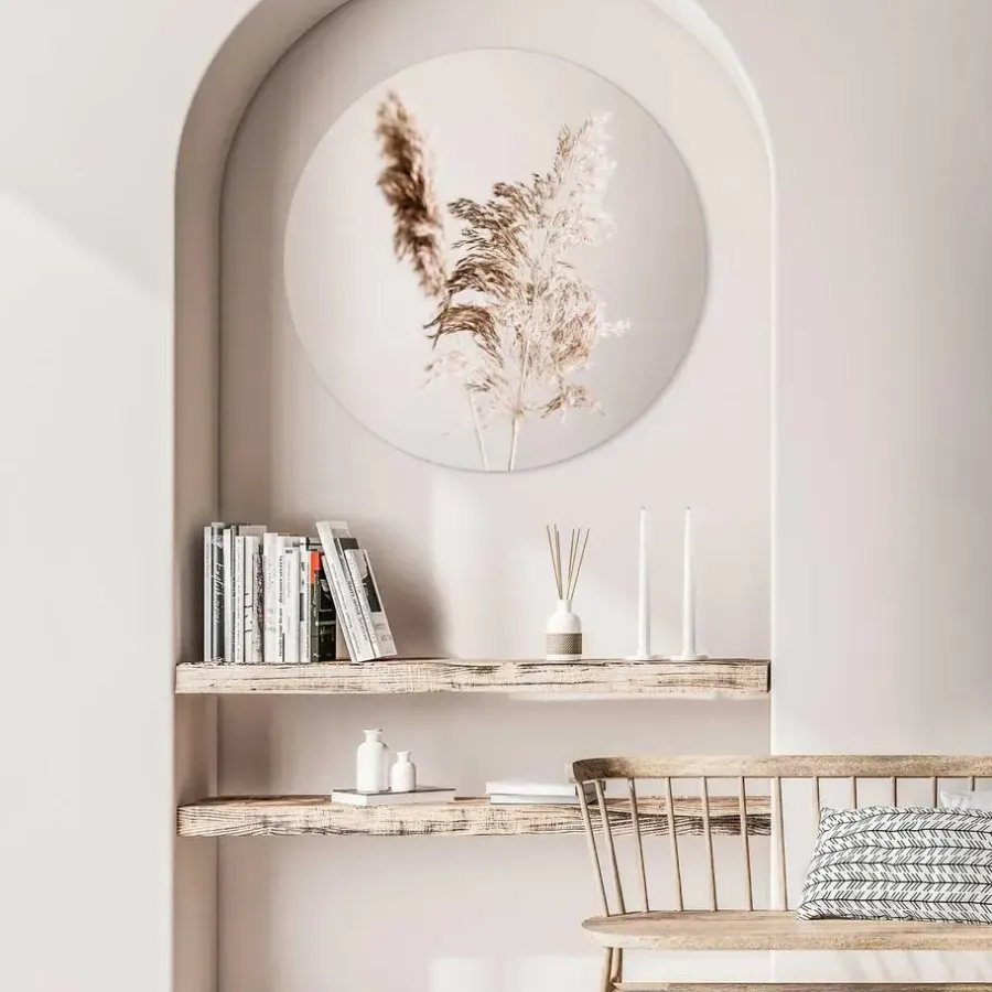 Reinders Glasschilderij Pampasgras - Ø 70cm - Beige