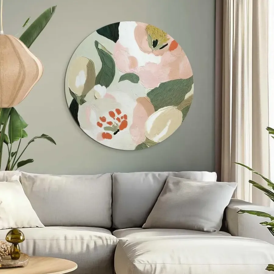 Reinders Glasschilderij Pastel bloemen - Ø 70cm - Groen