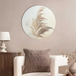 Schilderijen-Reinders Glasschilderij Pluim in de wind - Ø 50cm - Beige