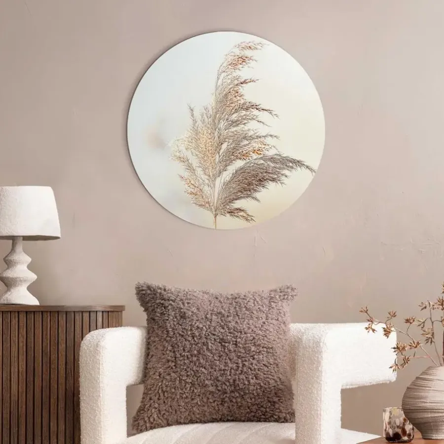 Schilderijen-Reinders Glasschilderij Pluim in de wind - Ø 50cm - Beige